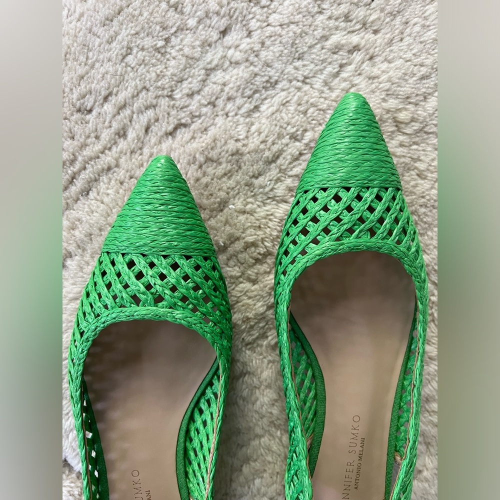 EUC $130 Antonio Melani Jennifer Sumko Green woven raffia Newport lace up flats - Picture 3 of 9